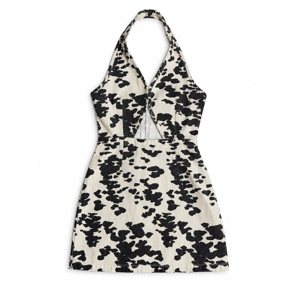 Nasty Gal Dalmatian Print Halter Mini Dress White Black Cutout Denim US 4 NWT - Picture 2 of 12